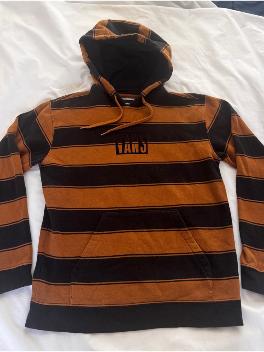 Vans Brown and Black Striped Hoodie Pullover Men’s Size Small Skateboarder